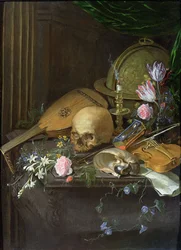 Natura morta vanitas con un nautilus e un liuto